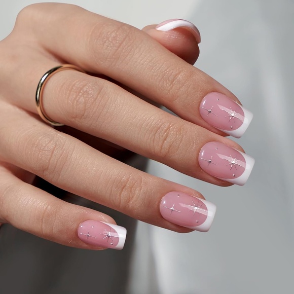 BTArtbox French Tip Press On Nails Short square - Picture 1 of 8
